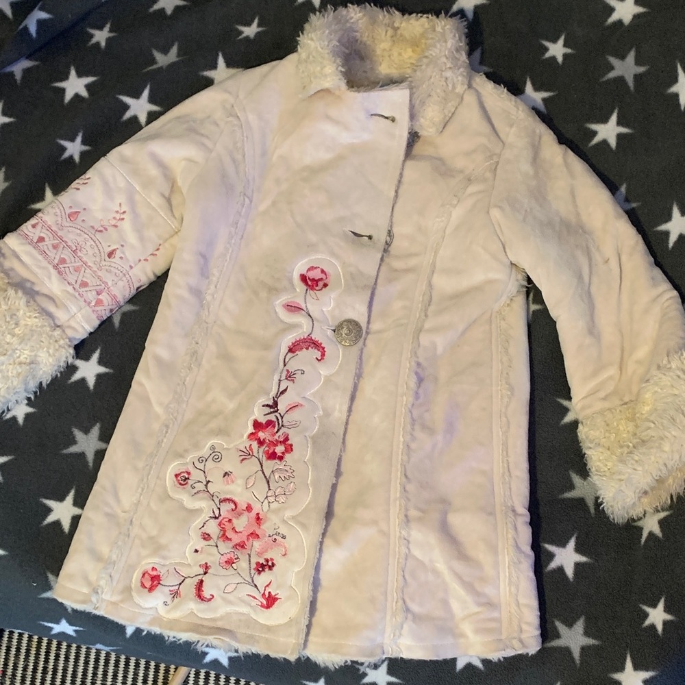 Kenzo Kids Cream and Pink Embroidered Winter Coat